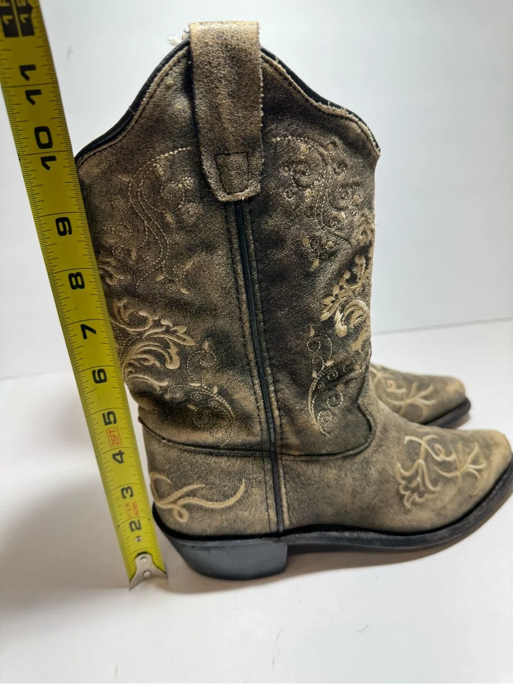 OLD WEST Cowgirl Boots Embroidered Distressed Leather Western Big Girls 4.0 D